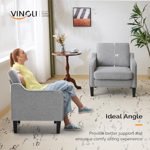 VINGLI Accent Chairs Set of 2, Linen Upholstered Armchair, Living Room