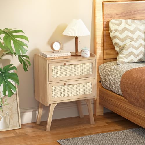 Lerliuo Rattan Nightstands Set of 2 for Bedroom, 2 Drawers