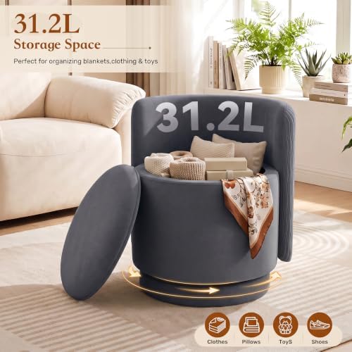 Velvet Vanity Chair with Storage 360° Swivel Accent Stool FootRest