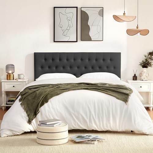 Tufted Upholstered Headboard Full Size, Adjustable Height 37- 51 in, Black