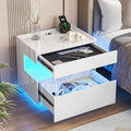 HNEBC White LED Nightstand with Gun Drawers&USB-C Port&Lights for Bedroom