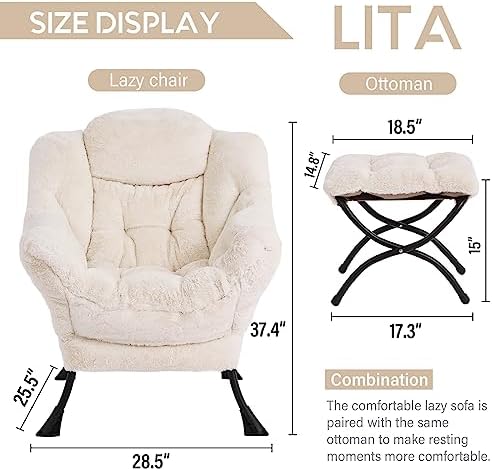 LITA Lazy Chair with Ottoman, Comfy Accent Reading Chair