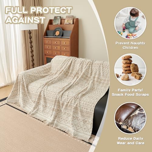 MEETSKY Boho Couch Cover,Geometric Sofa Covers for Dogs,71" x 118",Beige