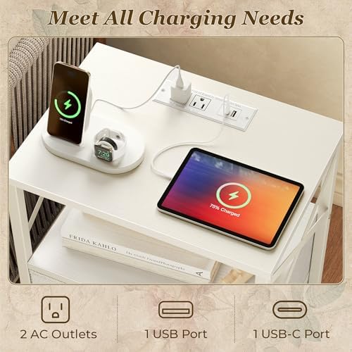 Huuger Night Stand with Charger Station, USB-C Port, End Table