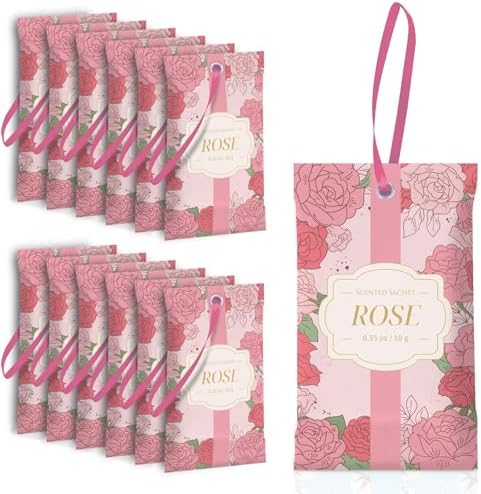 SCENTORINI Scented Sachets for Drawer and Closet, Rose Scent 14 Pack