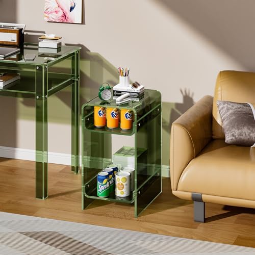 Clear Acrylic Side Table, Narrow Nightstand Bedside Table for Bedroom, Skinny Small End Table (Green Wide, 11.8'' x 15.7'' x 21.7")