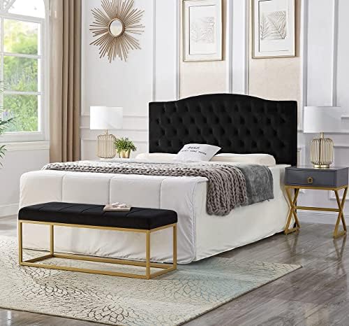 24KF Upholstered Tufted Button Velvet Headboard,Comfortable Fashional Headboard Queen/Full Size,Black