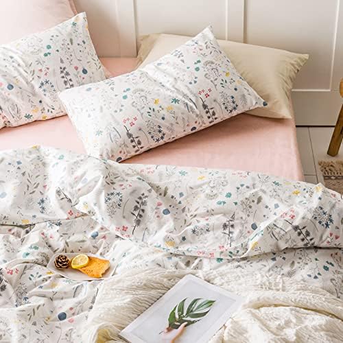 HighBuy 3 Piece Duvet Cover Set Twin Vintage Floral Bedding Set Cotton Printed Duvet Cover Set Ultra-Soft Breathable (1 Duvet Cover + 2 Pillow Shams) (Twin(68"x86"), Flower)