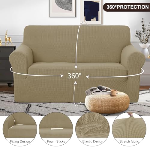 U-NICE HOME Loveseat Cover Stretch Couch Cover Sofa Slipcover, Sand