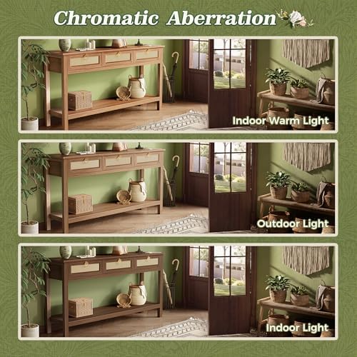 SUPERJARE Rattan Console Sofa Table with Outlets, USB-C Port and 3 Drawers