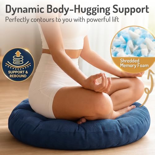 Round Meditation Cushion, Large Floor Pillow for Adults, 22 Inch Navy