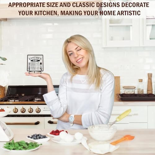 DETIHO Farmhouse Kitchen Decor, Rustic Kitchen Rules Sign Counter Decor