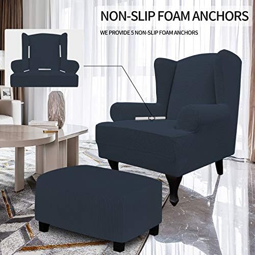 Easy-Going Stretch Large Wingback Chair Sofa Slipcover Dark Blue