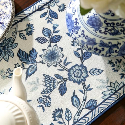 bilin gaier Designer Vintage Chinoiserie Extra Long Table Runner,118"x12"