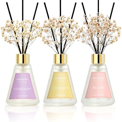 Reed Diffuser Set of 3 Pack, Blush/Starlight/Coconut Oil Diffuser Reed Diffusers for for Home, Bathroom, Office Decor, 1.7 Fl.oz, Total 5.1Oz