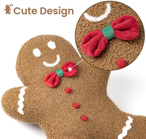 AELS Gingerbread Man Pillow with Bow, 17.7" Christmas Throw Pillow
