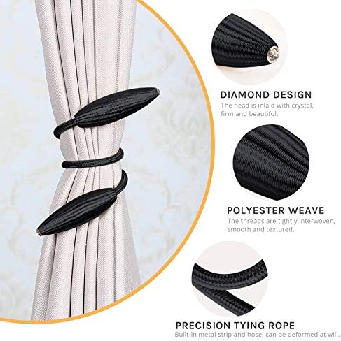 NICEEC 2 Pack DIY Curtain Tiebacks Clips Crystal Decorative Creative Twist Drape Tie Backs European Style Random Modelling Curtain Holdbacks for Home Kitchen Office Window Drapery (Black)