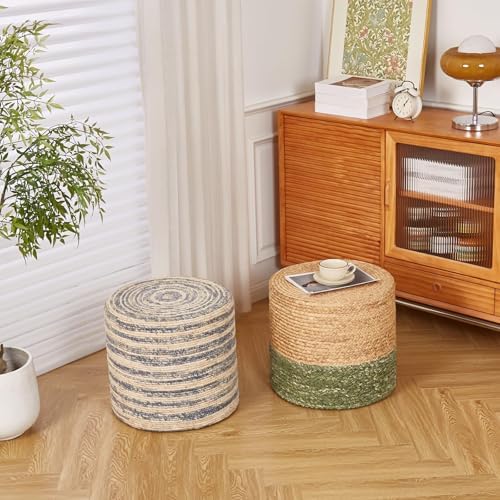 18'' Ottoman Pouf Natural Braided Poof Rustic Handweave Lounge Pouffe