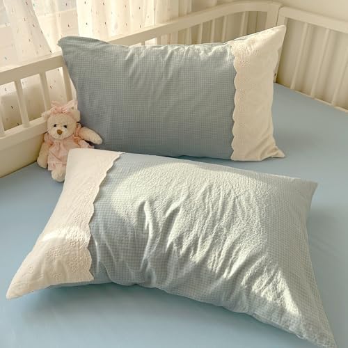Lace Duvet Cover Set Queen(90"x90"),Blue Gingham
