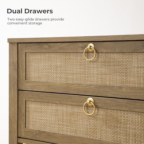 SICOTAS 26.7" Wide Rattan Nightstand with 2 Drawers & Open Shelf End Table
