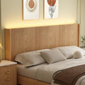Queen Size Headboard Only, 65" Boho Wood Headboard Modern Fluted with Charging Stations & LED Lights, Wall-Mounted Bed Headboards for Bedroom, Natural