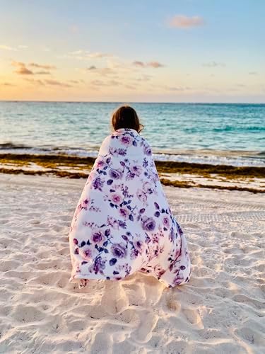 Soft Fleece Throw Blanket, Elegant Floral Roses Lavender White Pink, 50x70