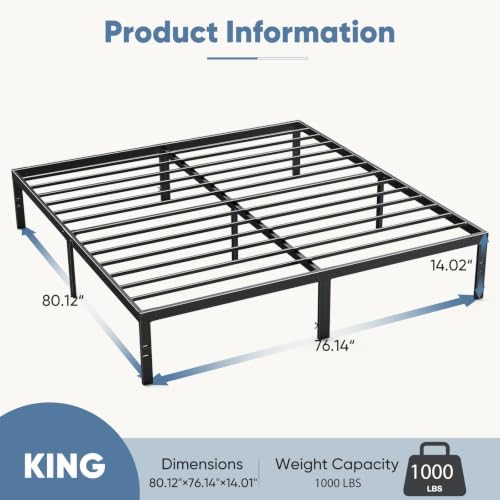 DUMOS King Bed Frames, 14 Inch Height Metal Platform Bed Frame