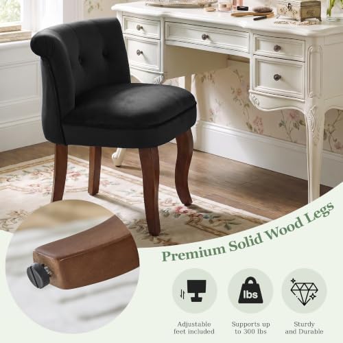 Velvet Vanity Chair with Back, Upholstered Makeup Vanity Stool, Black