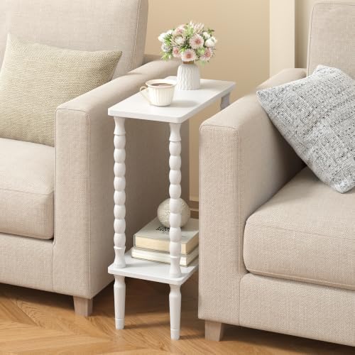 TUTOTAK Narrow Side Table with Solid Wood Legs, 2-Tier Small End Table
