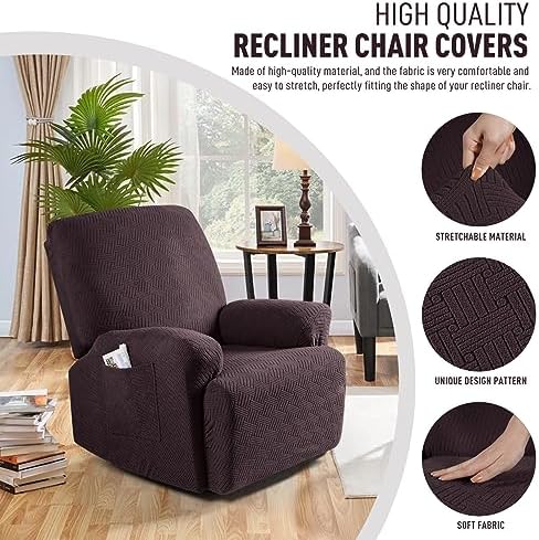 KinCam Recliner Chair Covers, Stretch Reclining Cover, Dark Coffee