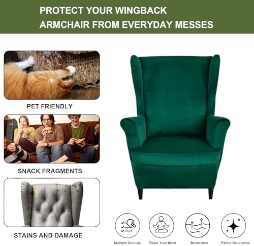 HAOYONG Velvet Wingback Armchair Covers 2-Piece Elastic Stretch Wingback Chair Sofa Slipcover Soft Wingback Chair Slipcover Washable Armchair Protector Cover for Living Room Wedding and Party