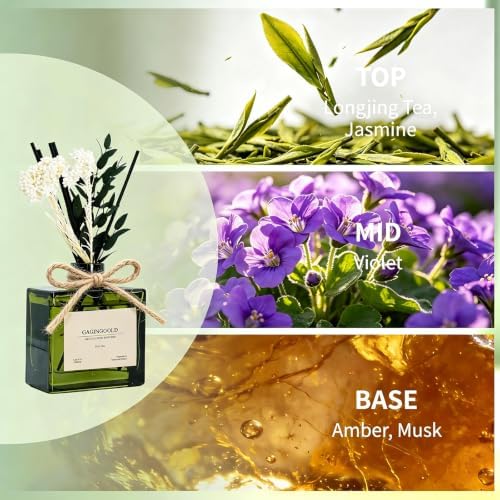 Reed Diffuser, 6.1 oz Zen Tea Scent Diffuser with Sticks & Dried Flowers, 120 Days Long Lasting diffusers for Home, Elegant Fragrance for Bathroom Bedroom Office Decor Air Fresh