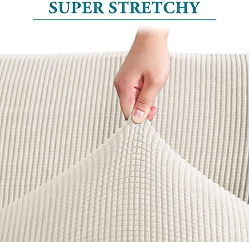Flamingo P High Stretch Sofa Slipcover Non Slip Loveseat Covers for 2 Cushion Couch Washable Pet Furniture Protector Covers with Elastic Bottom, Thick Jacquard Fabric (Medium, Ivory)