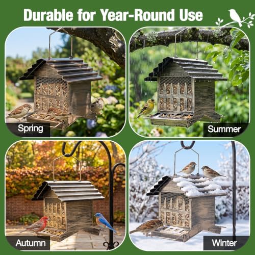 Metal Bird Feeder House Outdoor Hanging 2-Side Feeding 3 LBs Capacity