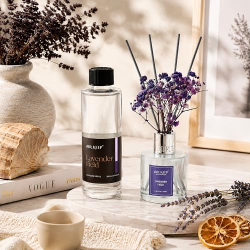 Airkeep Lavender Field Reed Diffuser Refill – 6.76 fl oz – Premium Scented Oil for Home Aromatherapy – Long-Lasting Fragrance for Reed Diffusers – Perfect for Bathroom, Bedroom & Home Decor