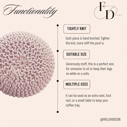 FRELISH DECOR Round Pouf Ottoman (20 Diameter x 14 Height) Cloud Pink