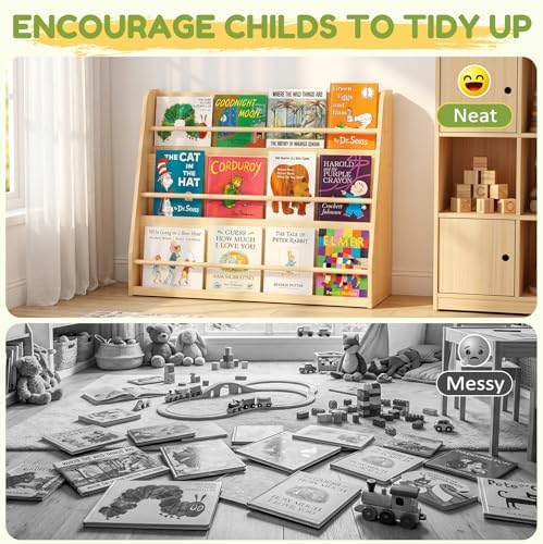 XiaZ Kids Bookshelf, 3-Tier Wooden Montessori Display for Toddlers