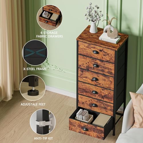 Furnulem Dresser for Bedroom, 6 Bins Tall Fabric Storage Drawers