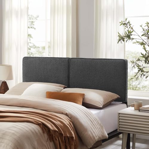 Modway Lindee Full Size Upholstered Headboard with Oatmeal Boucle Fabric - Modern Fabric Full Headboard with Height-Adjustable Mounting Positions - Padded Pillow Style