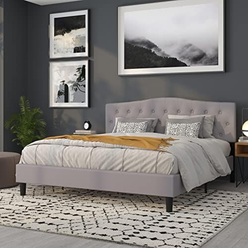 Flash Furniture Cambridge Tufted Upholstered King Size Headboard in Light Gray Fabric