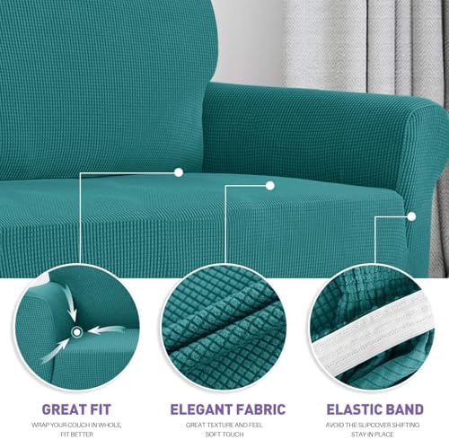 ZNSAYOTX Super Stretch Chair Slipcover Universal Sofa Chair Covers for Living Room Dogs Pet Furniture Protector Spandex Armchair Slipcovers with Anti Slip Foam Sticks (Peacock Teal, Chair)