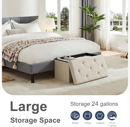 DUMOS 30 Inch Foldable Storage Ottoman Bench, Large Ottoman with Storage