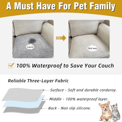 Couch Arm Covers, Sofa Arm Covers, Waterproof Armrest Cover for Sofa, Armchair, Loveseat, Non-Slip Recliner Arm Cover, Headrest Cover, Arm Chair Covers Set of 2 (Light Gray, 26"×26")