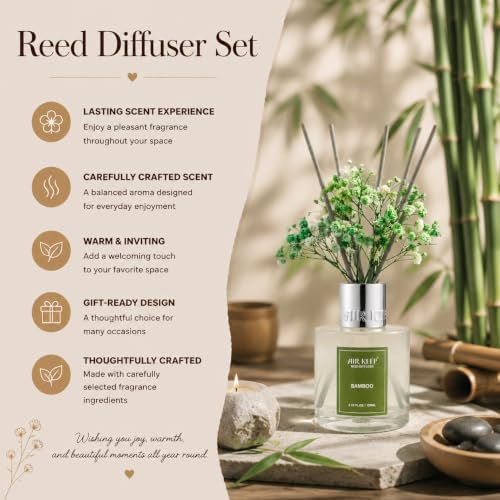 Airkeep Reed Diffuser Set,3.38 fl oz (100 ml) - Bamboo Oil Diffusers with 8 Reed Sticks,Home Fragrance Reed Diffuser for Bathroom Shelf Decor
