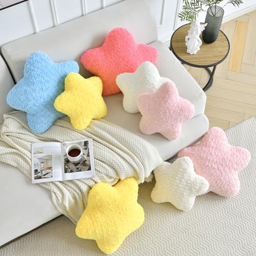 Star Pillow, 14.9" Star Shaped Plush Pillow for Couch Bed Sofa, Cute Decorative Throw Pillows with Soft Faux Fur Room Decor for Bedroom Living Room (Yellow)