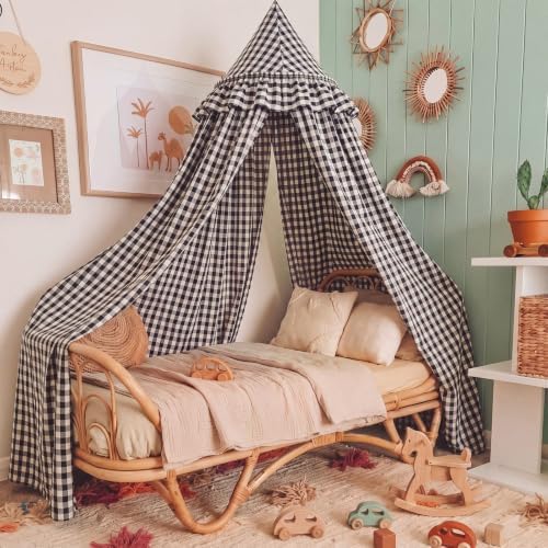 SmoothNovelty Gingham Plaid Bed Canopy, Black White, Round