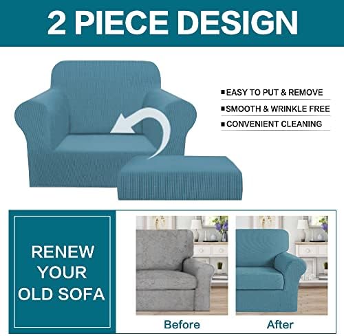 Turquoize 2 Piece Chair Covers Chair Slipcovers for Living Room Armchair Sofa Covers Chair Couch Cover with Arms Washable Furniture Protector for Chairs Feature Thick Fabric (Chair, Storm Blue)