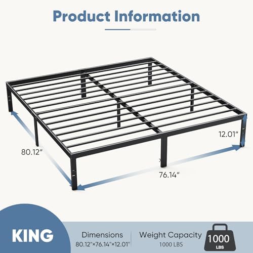 DUMOS King Bed Frames, 12 Inch Height Metal Platform Bed Frame