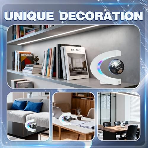 Magnetic Levitating Globe with LED Light, C Frame Floating World Globe Lamp, Cool Gadgets for Men Boys and Girls, Cool Stuff Tech Gifts for Office Bookshelf Home Desk Decor