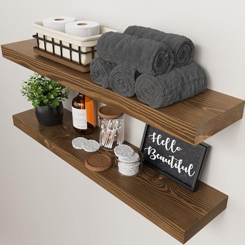 Solid Wood Floating Shelves for Wall 30 Inches Long, Walnut Wooden Shelf
